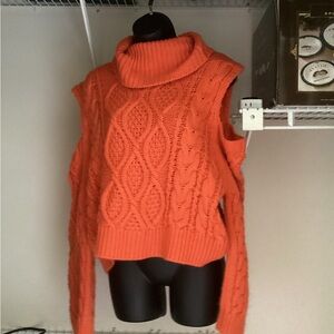 Orange Cable Knit Turtleneck Sweater